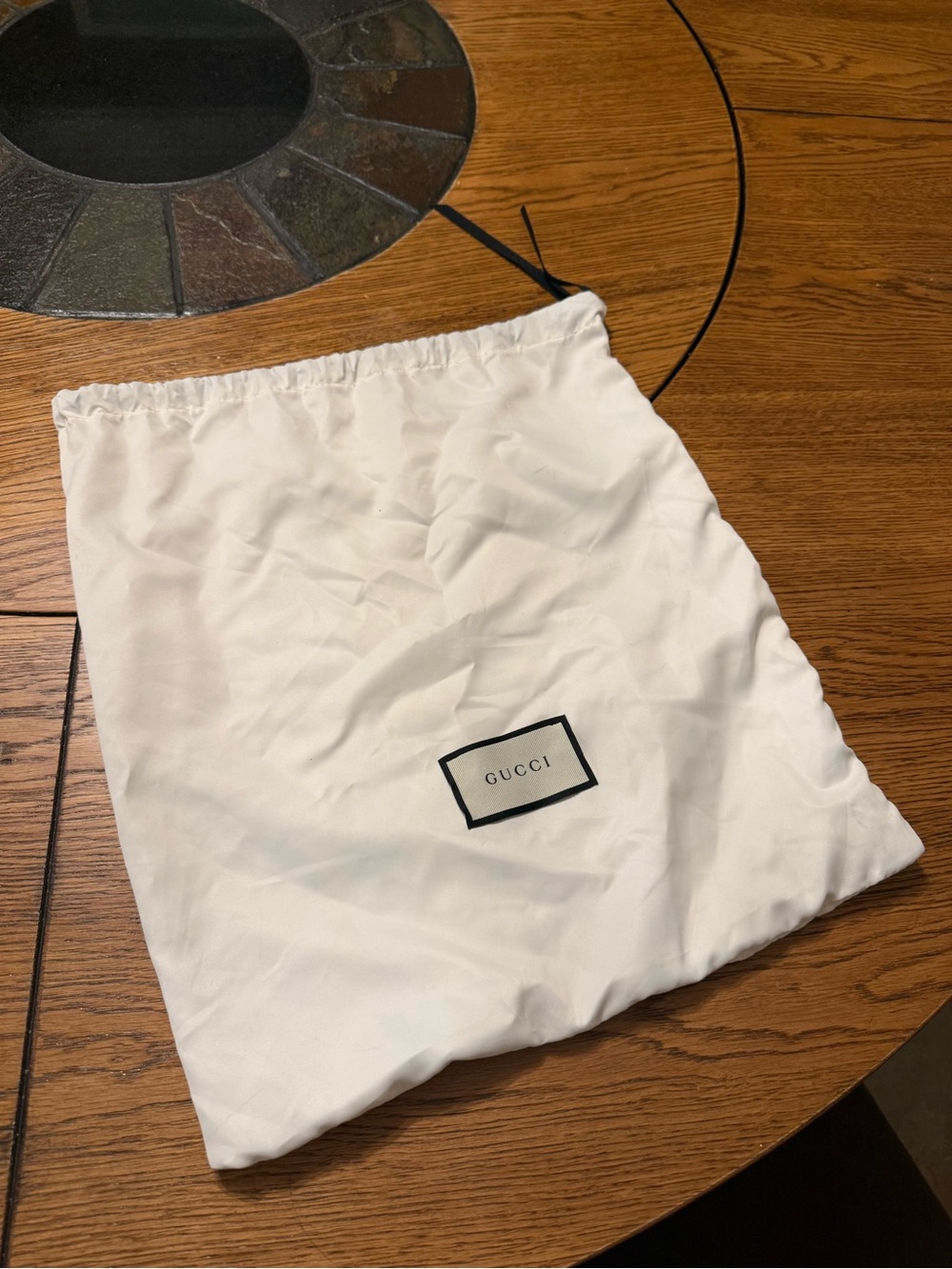 Gucci white Drawstring Dust Bag with Black Logo Patch
